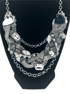 Sofia by Sofia Vergara Silver Tone Mesh Rhinestone Statement Necklace